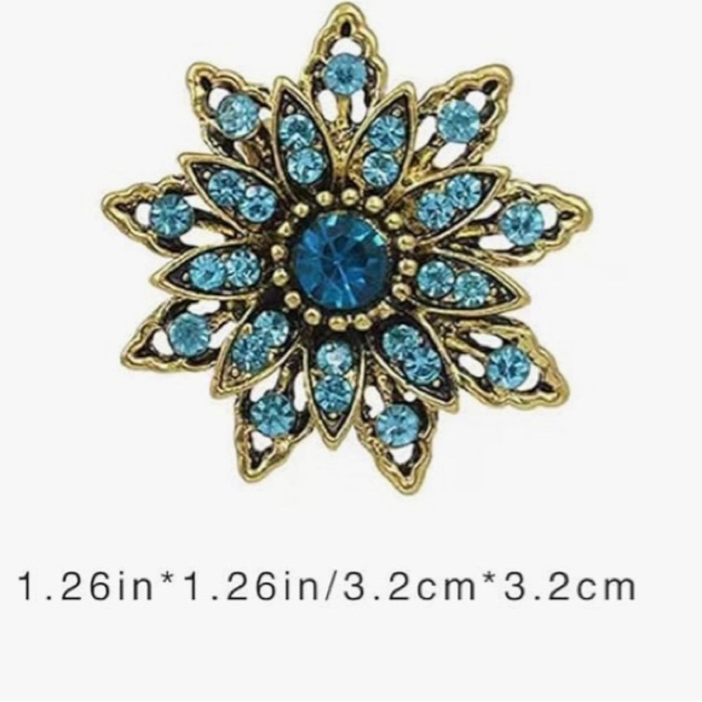Austrian Crystal Rhinestone Fashion Brooch Pin, Blue, Aqua, Gold (STAR) - Picture 9 of 16